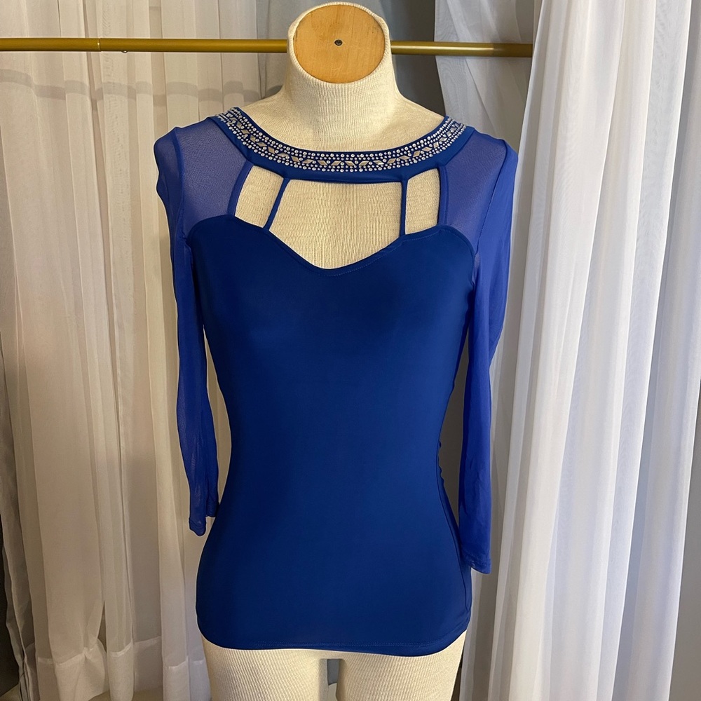 Vizio Royal Blue Blouse with Embellished Neckline